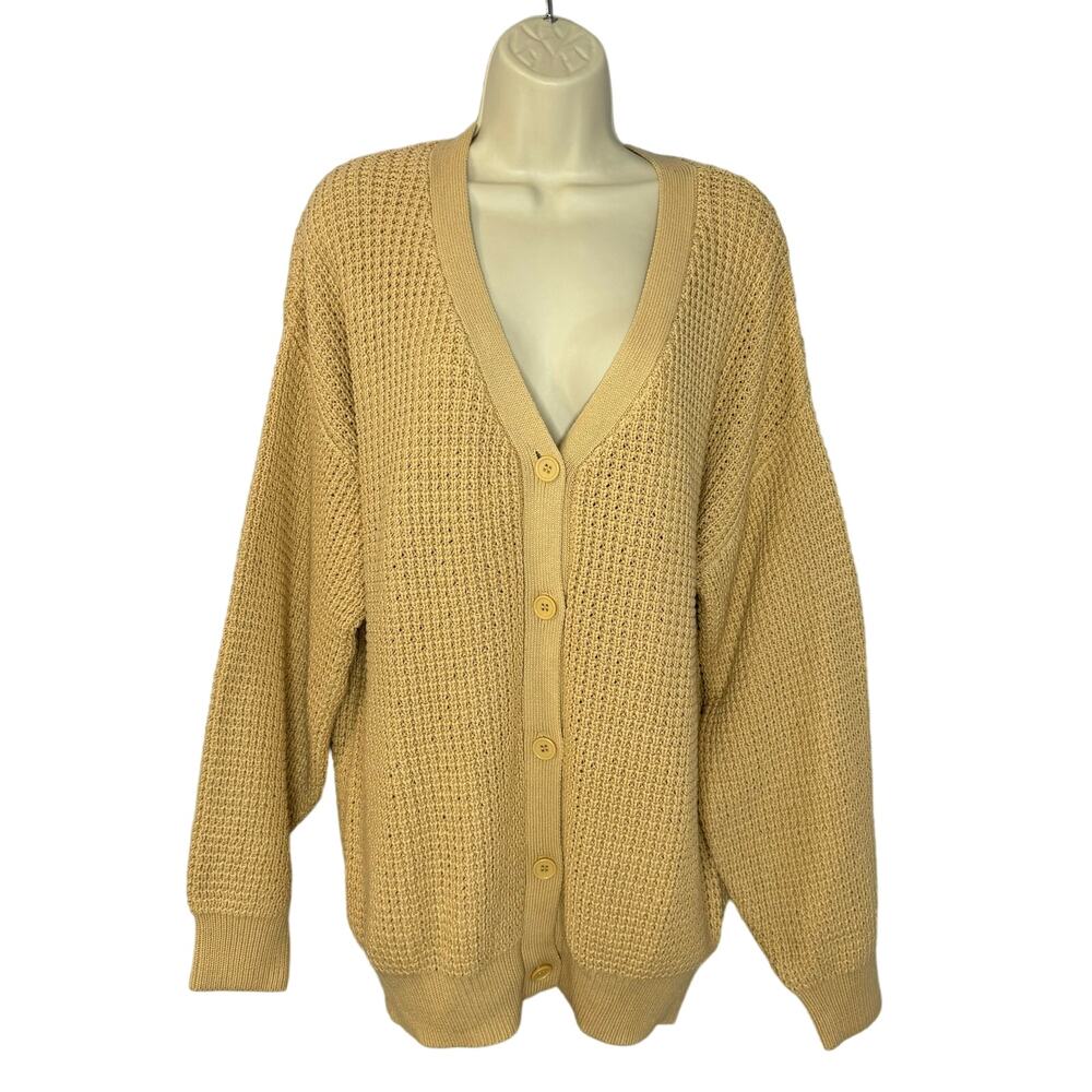 Qualfort Oversized 100% Cotton Waffle Knit Chunky Knit Sweater Tan Relax XL New
